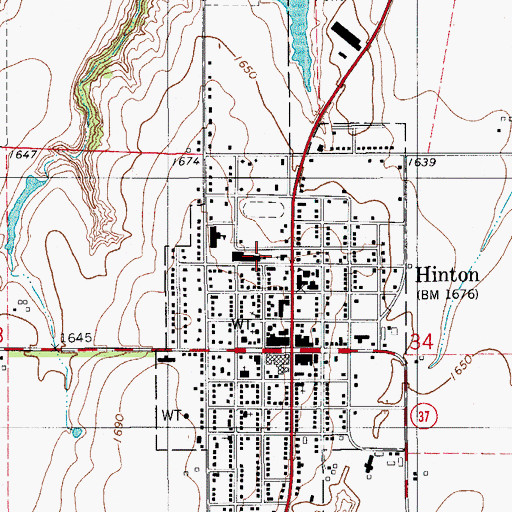 Topographic Map of Hinton Middle School, OK