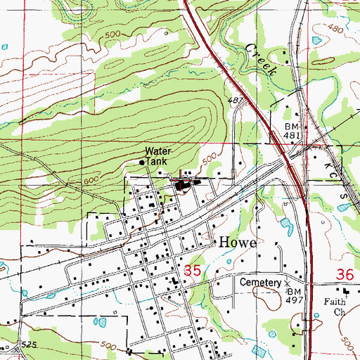 Topographic Map of Howe High School, OK