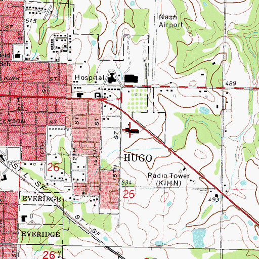Topographic Map of Kiamichi Technology Center - Hugo Campus, OK