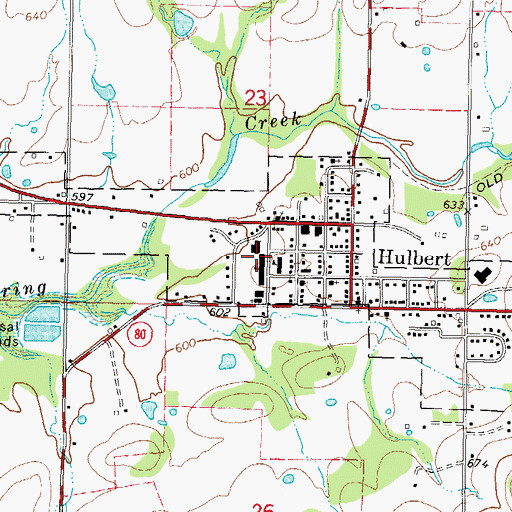 Topographic Map of Hulbert Junior High School, OK