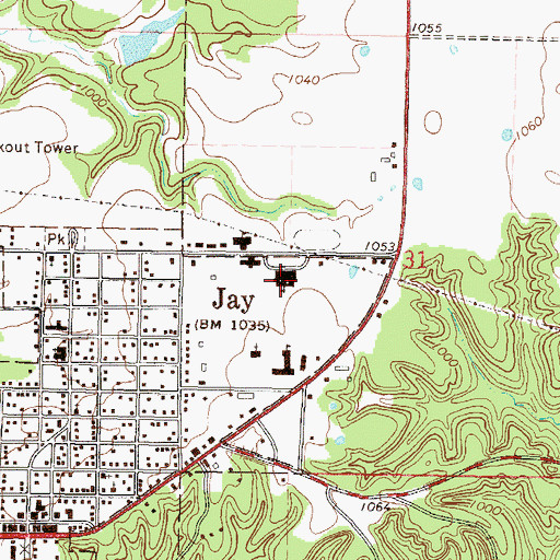 Topographic Map of Jay High School, OK