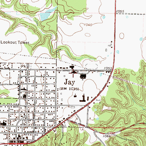 Topographic Map of Jay Middle School, OK