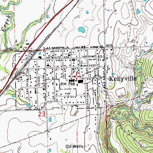 Topographic Map of Kellyville High School, OK