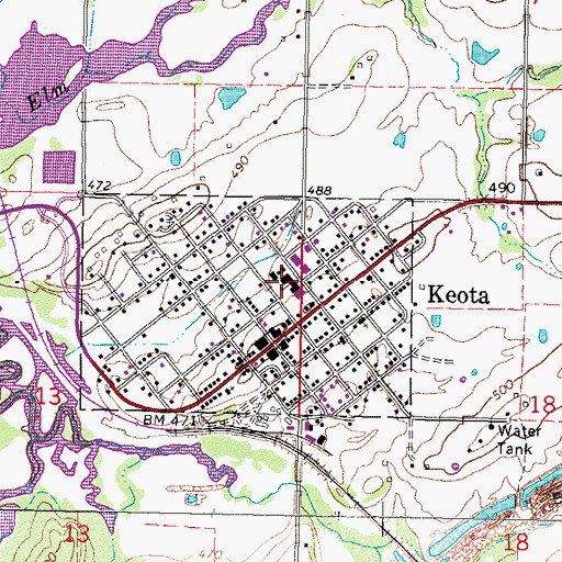 Topographic Map of Keota High School, OK