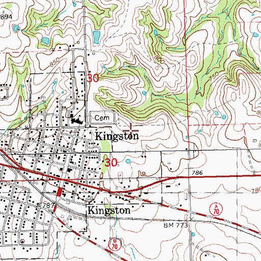 Topographic Map of Kingston High School, OK