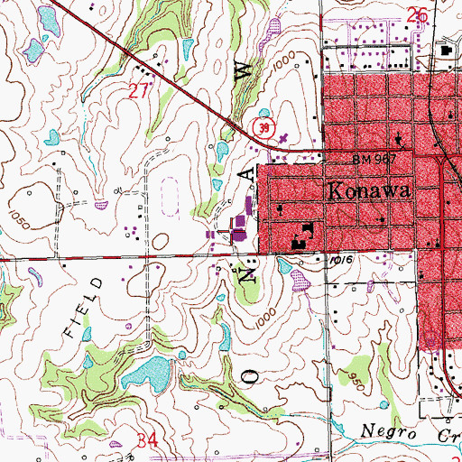 Topographic Map of Konawa High School, OK