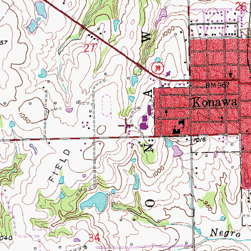 Topographic Map of Konawa Middle School, OK