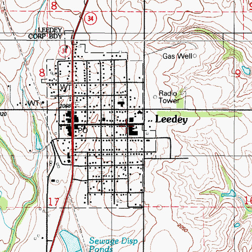 Topographic Map of Leedey High School, OK