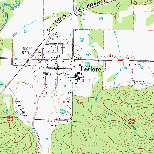 Topographic Map of Leflore High School, OK