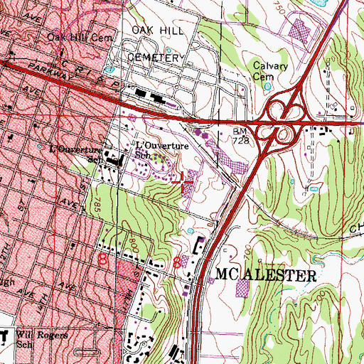 Topographic Map of Kiamichi Technology Center McAlester, OK