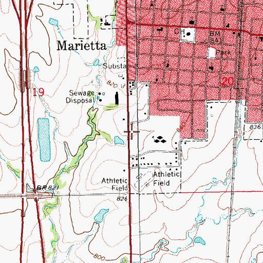 Topographic Map of Marietta High School, OK