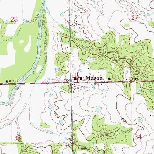 Topographic Map of Mason High School, OK