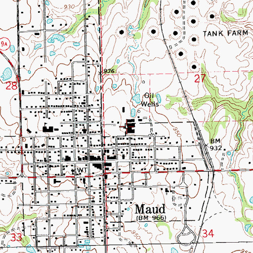 Topographic Map of Maud High School, OK