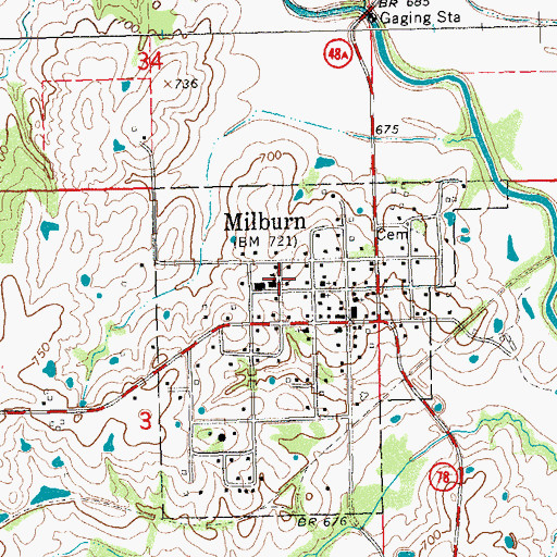 Topographic Map of Milburn High School, OK