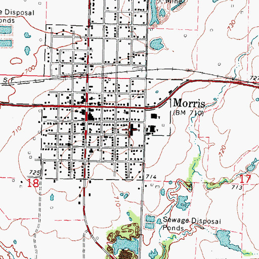 Topographic Map of Morris High School, OK