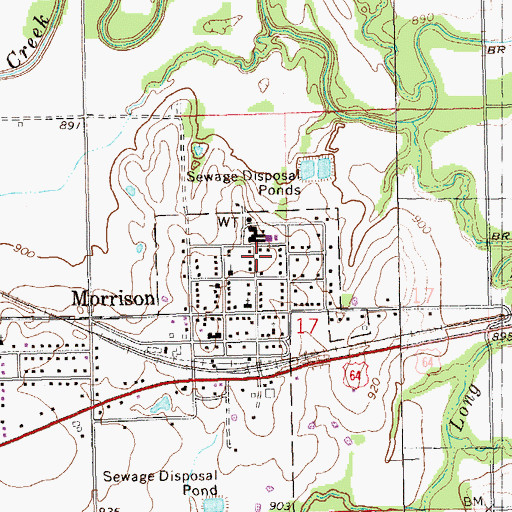 Topographic Map of Morrison Middle School, OK