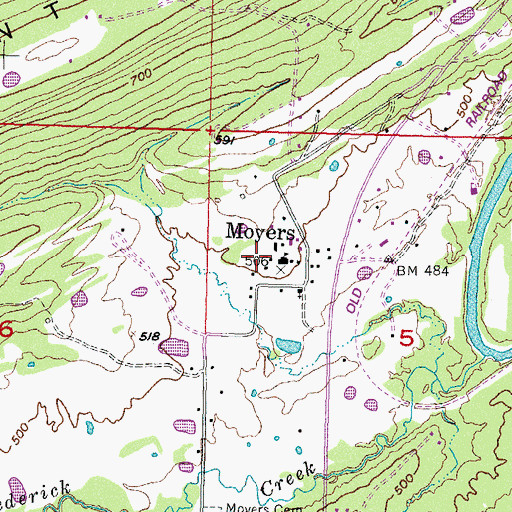 Topographic Map of Moyers High School, OK