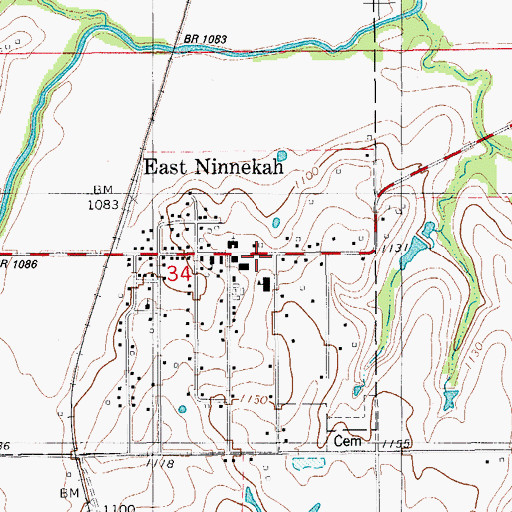Topographic Map of Ninnekah Junior High School, OK