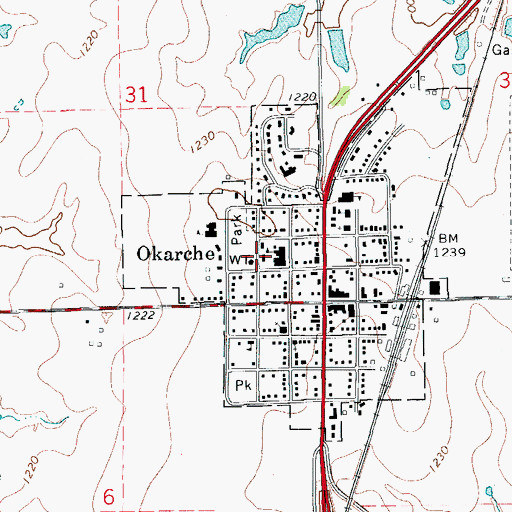 Topographic Map of Okarche Junior High School, OK