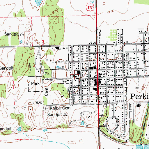 Topographic Map of Perkins - Tryon Junior High School, OK