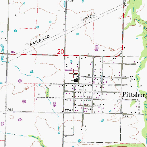 Topographic Map of Pittsburg High School, OK