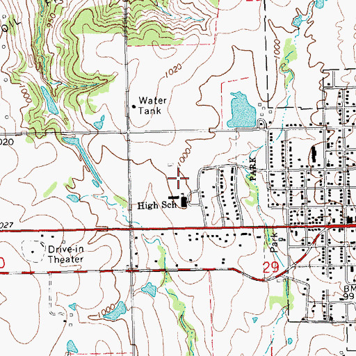 Topographic Map of Prague High School, OK