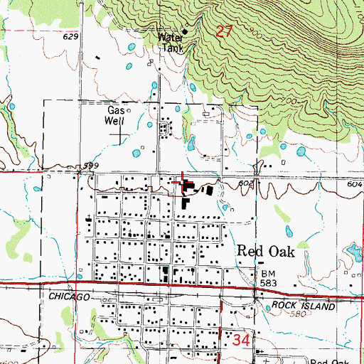 Topographic Map of Red Oak High School, OK