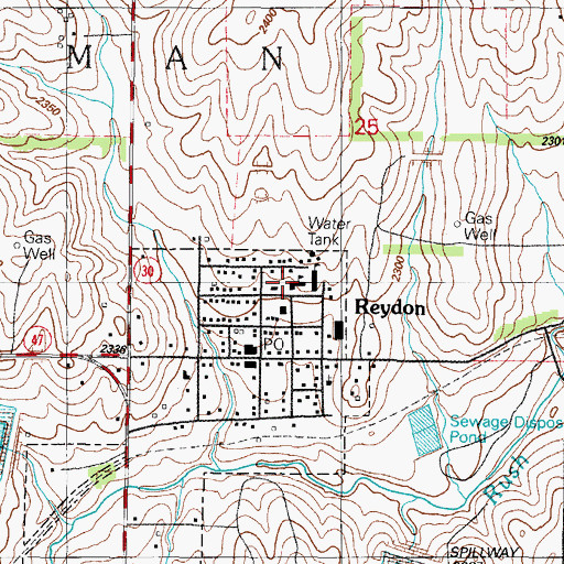 Topographic Map of Reydon High School, OK