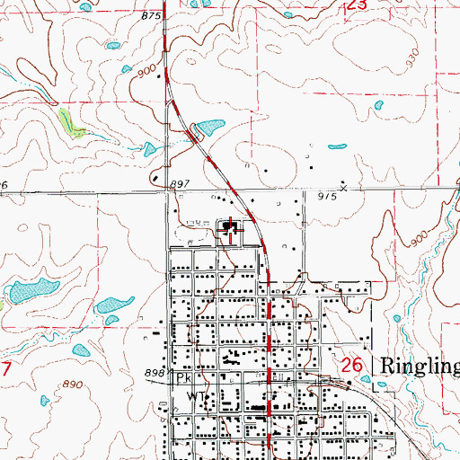 Topographic Map of Ringling High School, OK