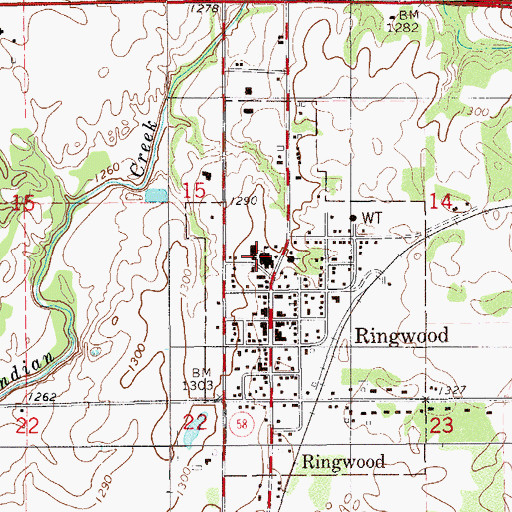 Topographic Map of Ringwood High School, OK