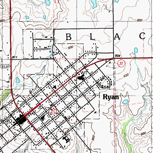Topographic Map of Ryan High School, OK