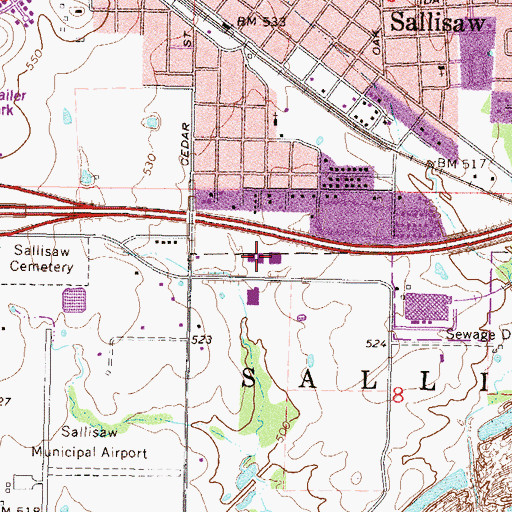 Topographic Map of Indian Capital Technology Center Sallisaw, OK