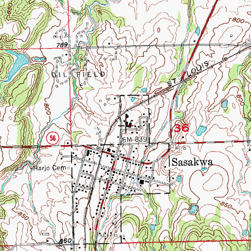 Topographic Map of Sasakwa High School, OK
