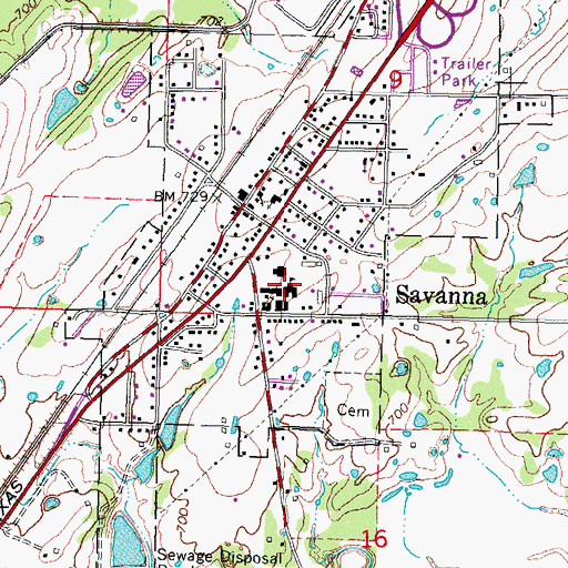 Topographic Map of Savanna High School, OK