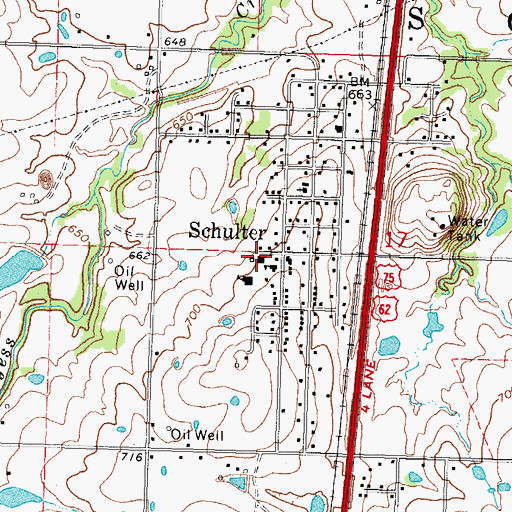 Topographic Map of Schulter High School, OK