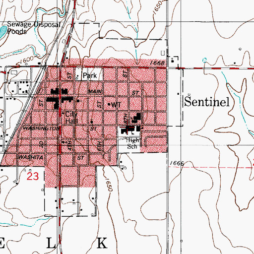Topographic Map of Blanche Thomas High School, OK