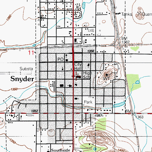 Topographic Map of Snyder High School, OK