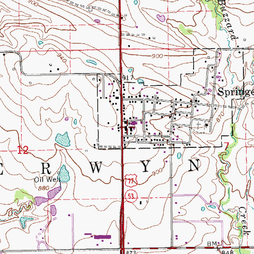 Topographic Map of Springer High School, OK