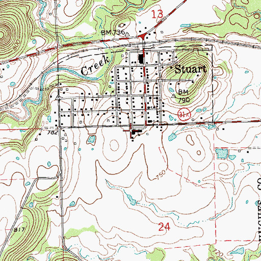 Topographic Map of Stuart High School, OK
