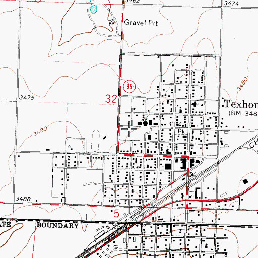 Topographic Map of Texhoma High School, OK