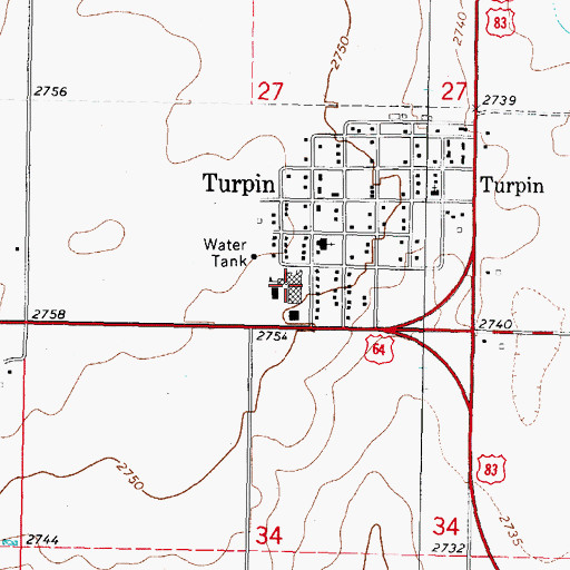 Topographic Map of Turpin High School, OK