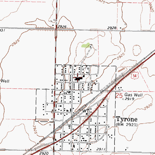 Topographic Map of Tyrone High School, OK