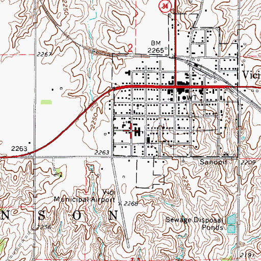 Topographic Map of Vici High School, OK