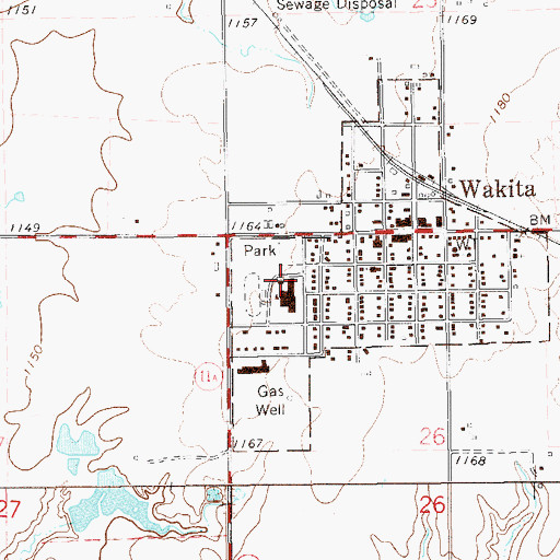 Topographic Map of Wakita High School, OK