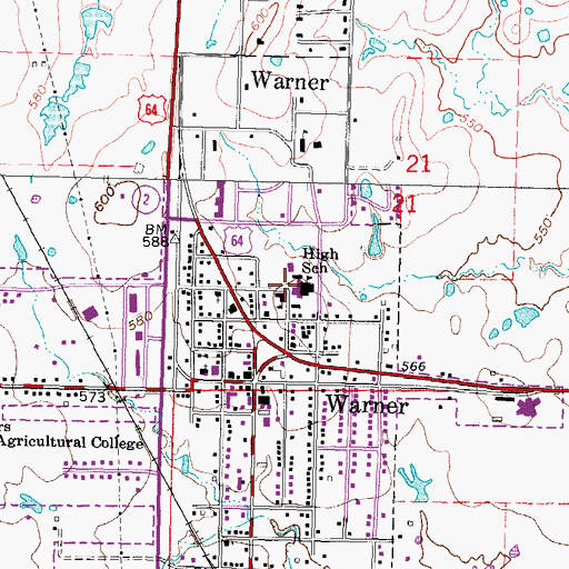 Topographic Map of Warner High School, OK