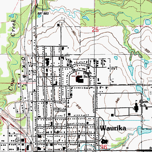 Topographic Map of Waurika Middle School, OK