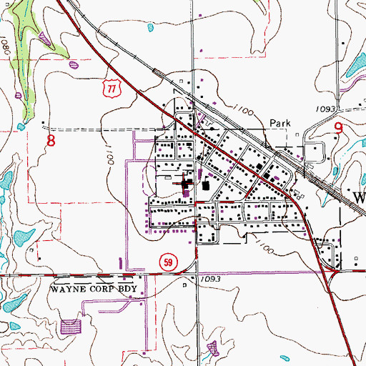 Topographic Map of Wayne High School, OK