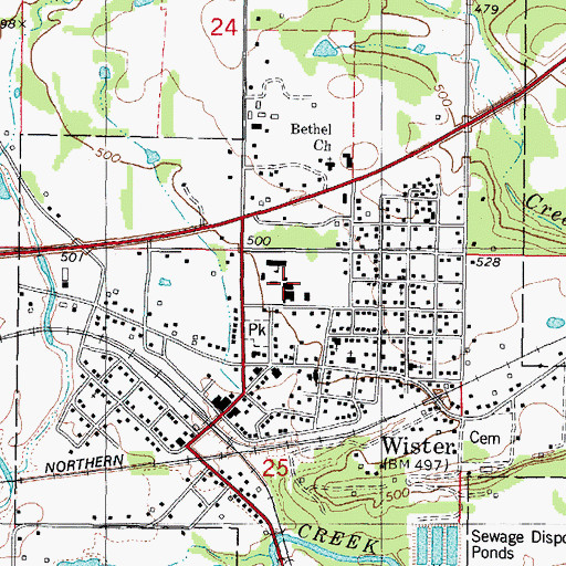 Topographic Map of Wister High School, OK