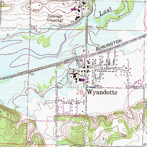 Topographic Map of Wyandotte High School, OK