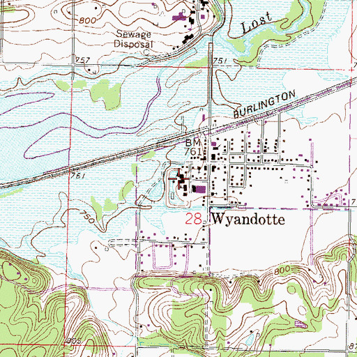 Topographic Map of Wyandotte Middle School, OK